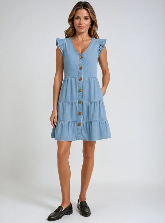 STELLA | Sleeveless Button Dress|| STELLA | Robe Sans Manches À Boutons