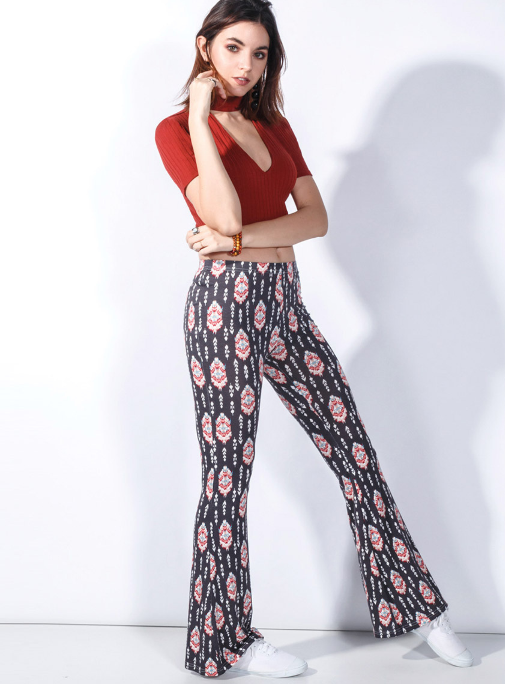 SHAY Elastic Waist Printed Flare Knit Pant Point Zero