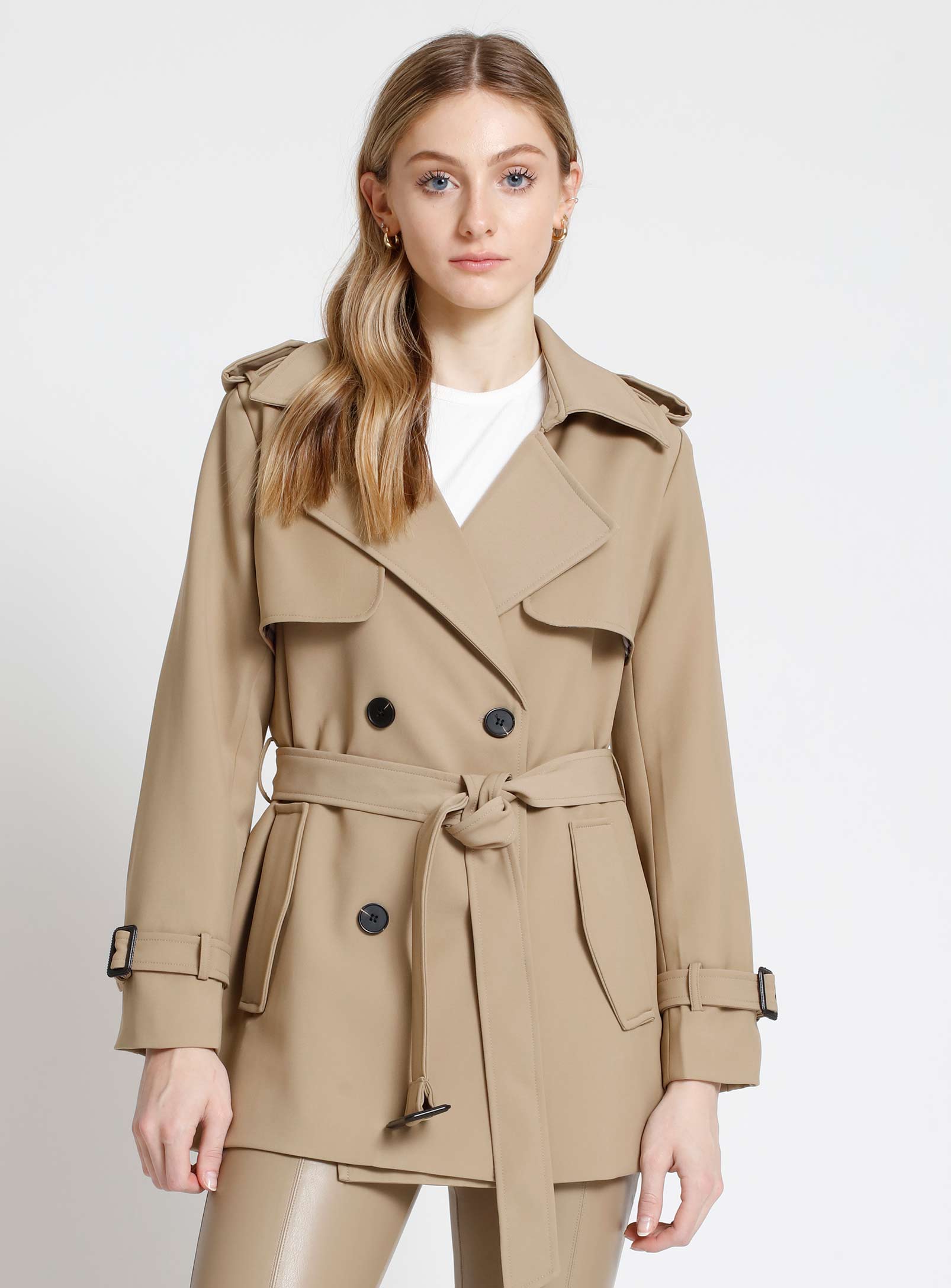 AUBREY Short Double Breasted Belted Trench Coat – Point Zero