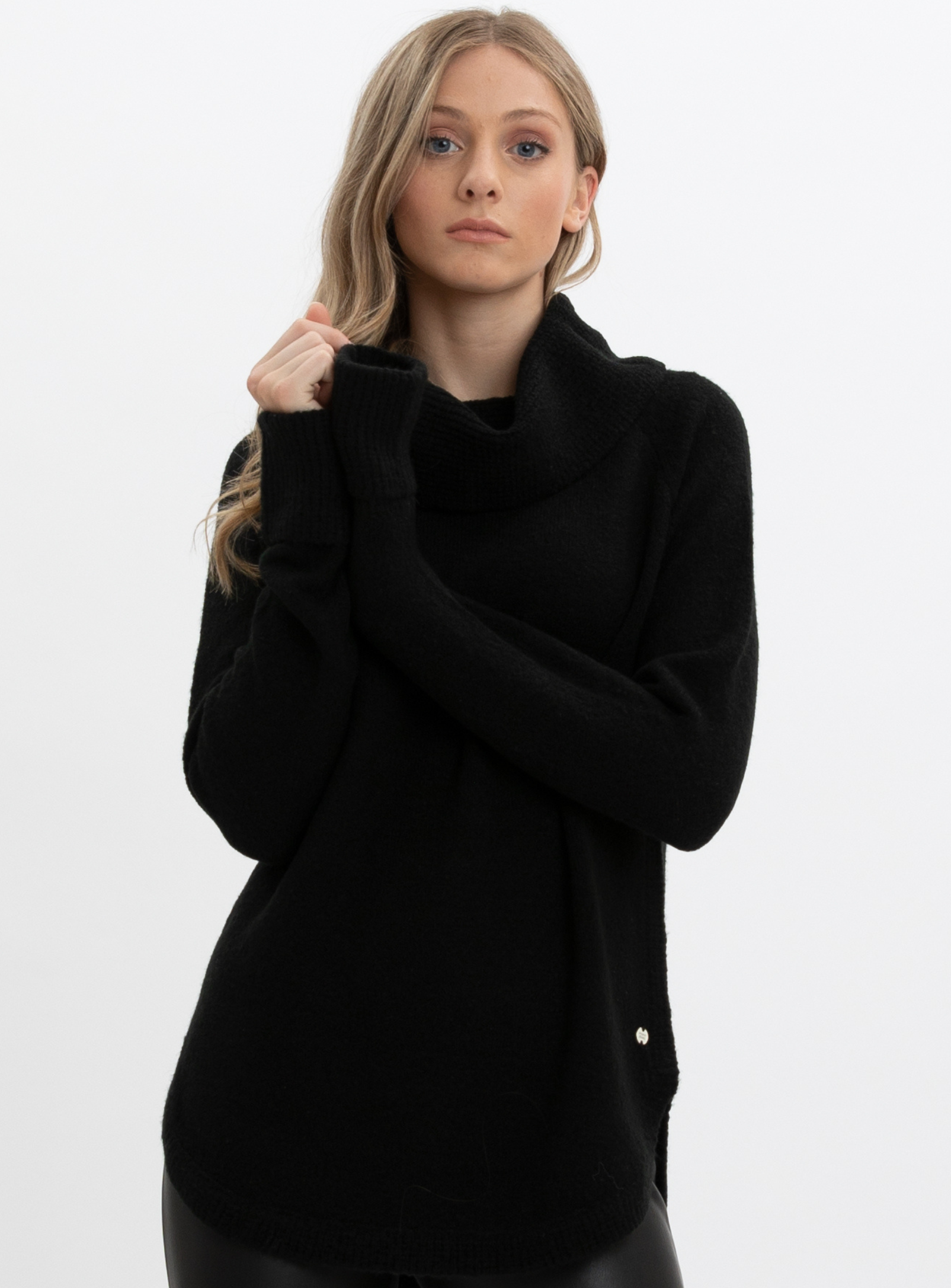 Plus size black cowl neck sweater sale
