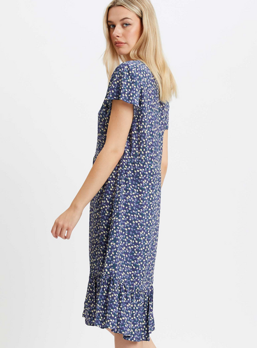 ANETRA | Knee-Length Navy Floral Dress  || ANETRA  | Robe Fleurie Marine Longueur Genou