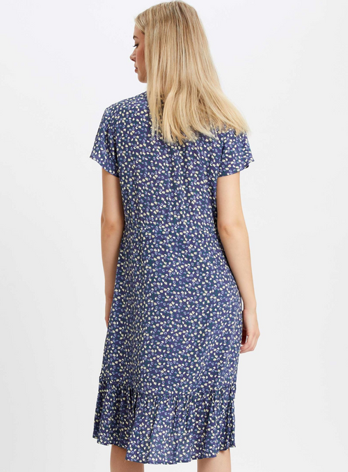 ANETRA | Knee-Length Navy Floral Dress  || ANETRA  | Robe Fleurie Marine Longueur Genou