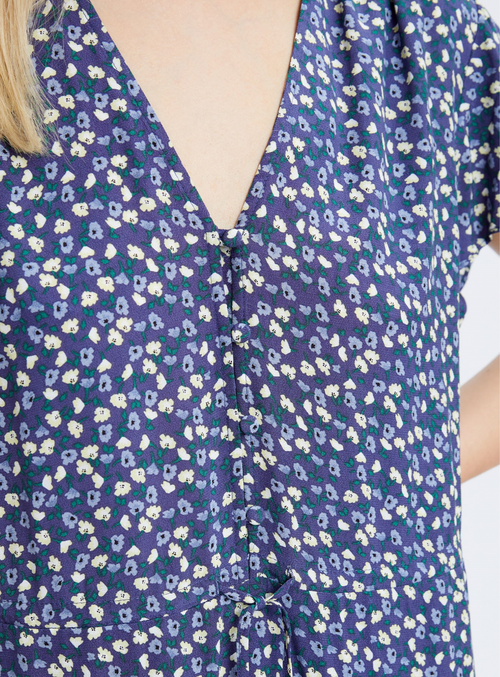 ANETRA | Knee-Length Navy Floral Dress  || ANETRA  | Robe Fleurie Marine Longueur Genou