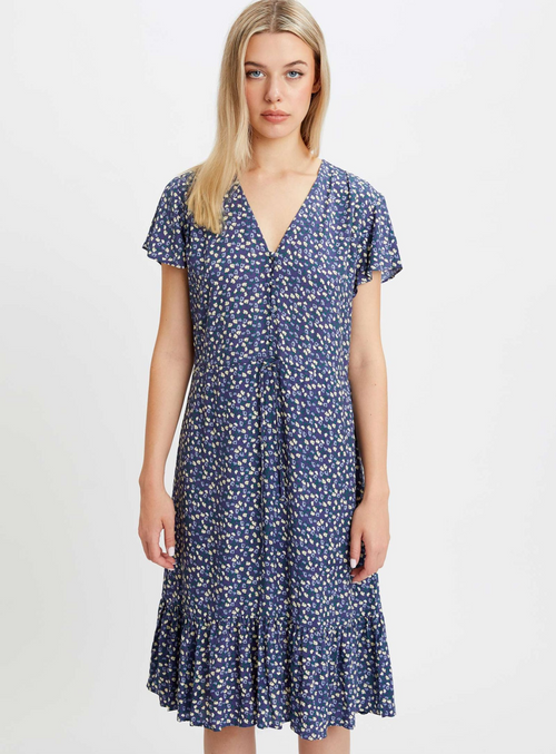 ANETRA | Knee-Length Navy Floral Dress  || ANETRA  | Robe Fleurie Marine Longueur Genou