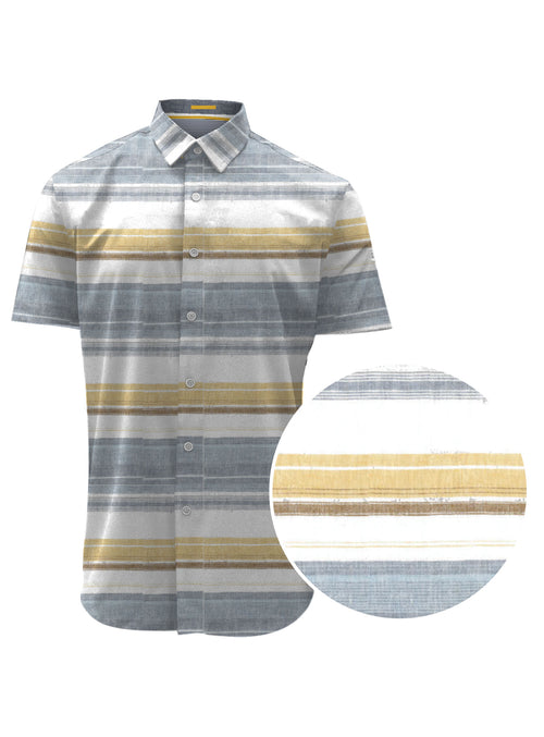DAVE| Linen Cotton horizonal strip shirt||DAVE|Chemise à Rayures horizontales en Lin et Coton