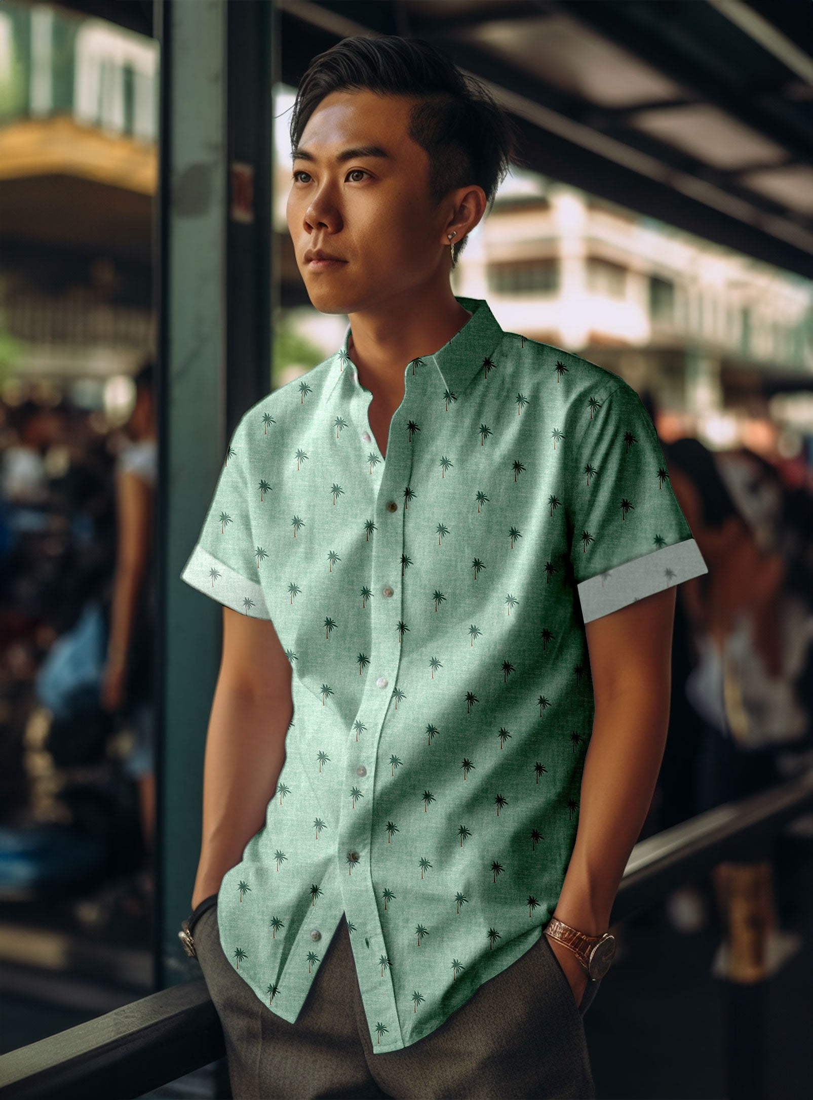 JASON| Linen Cotton print short-sleeve shirt