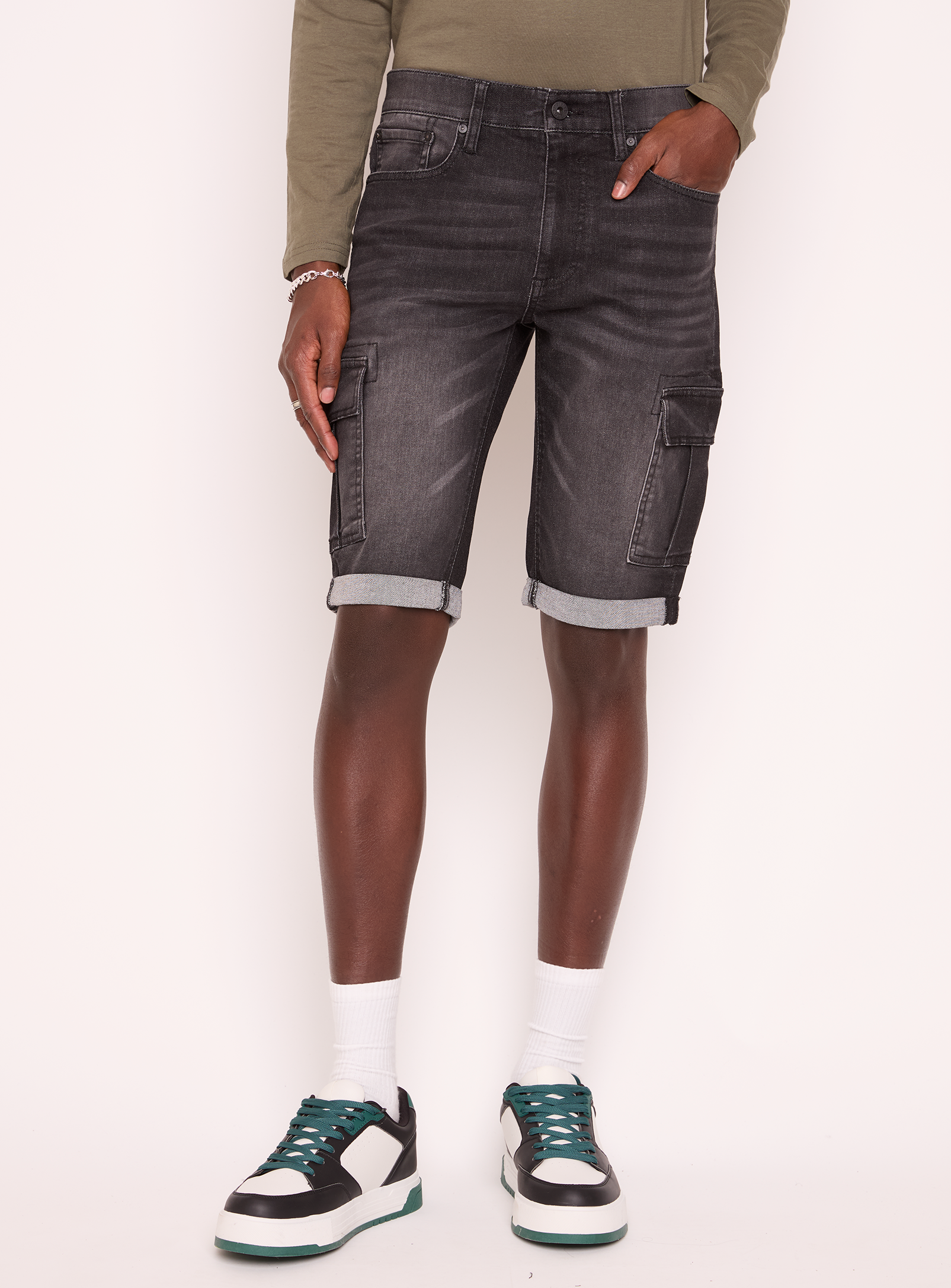 RANDY | Rolled Denim Cargo Bermuda