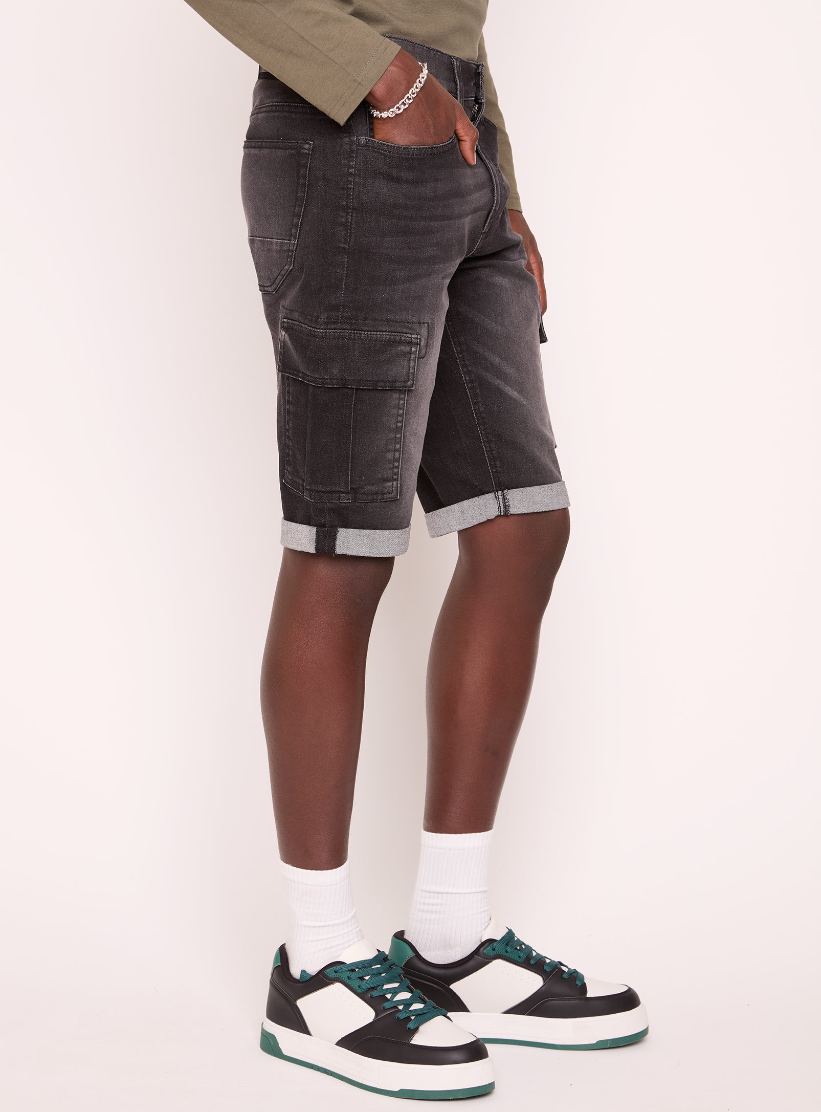 RANDY | Rolled Denim Cargo Bermuda