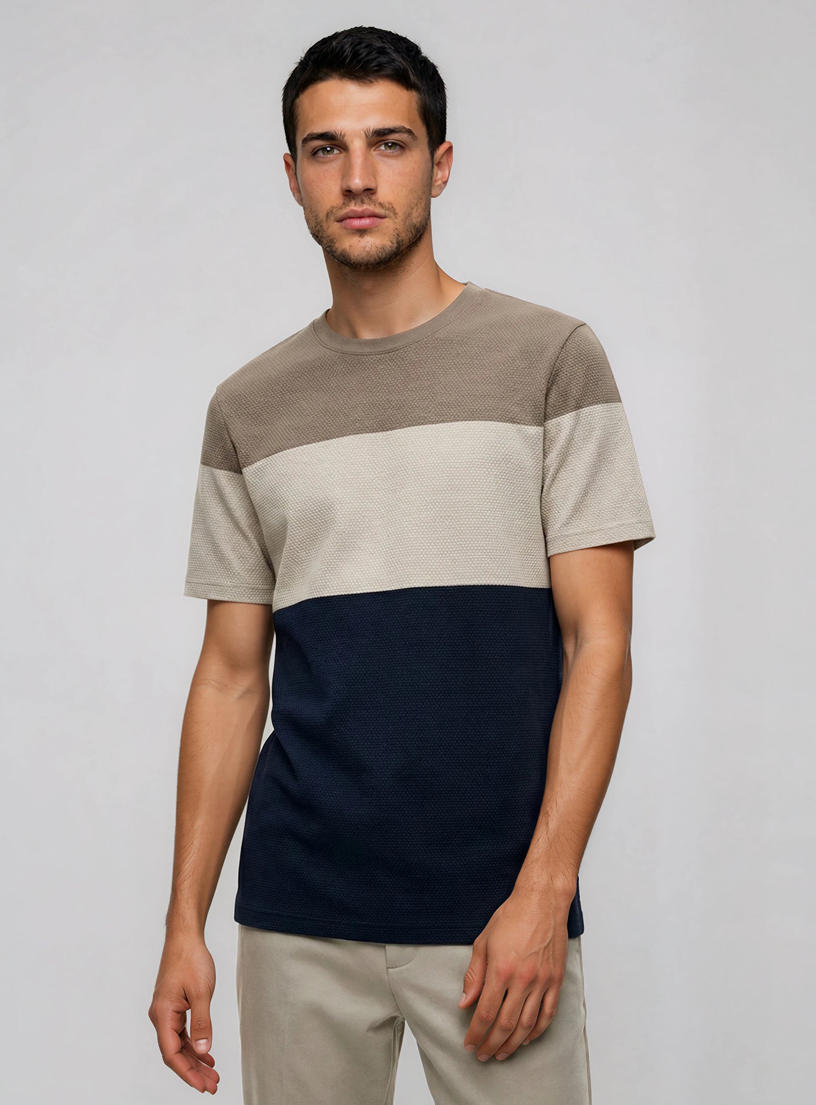 ANDON | Color Block Jacquard Crewneck T-Shirt