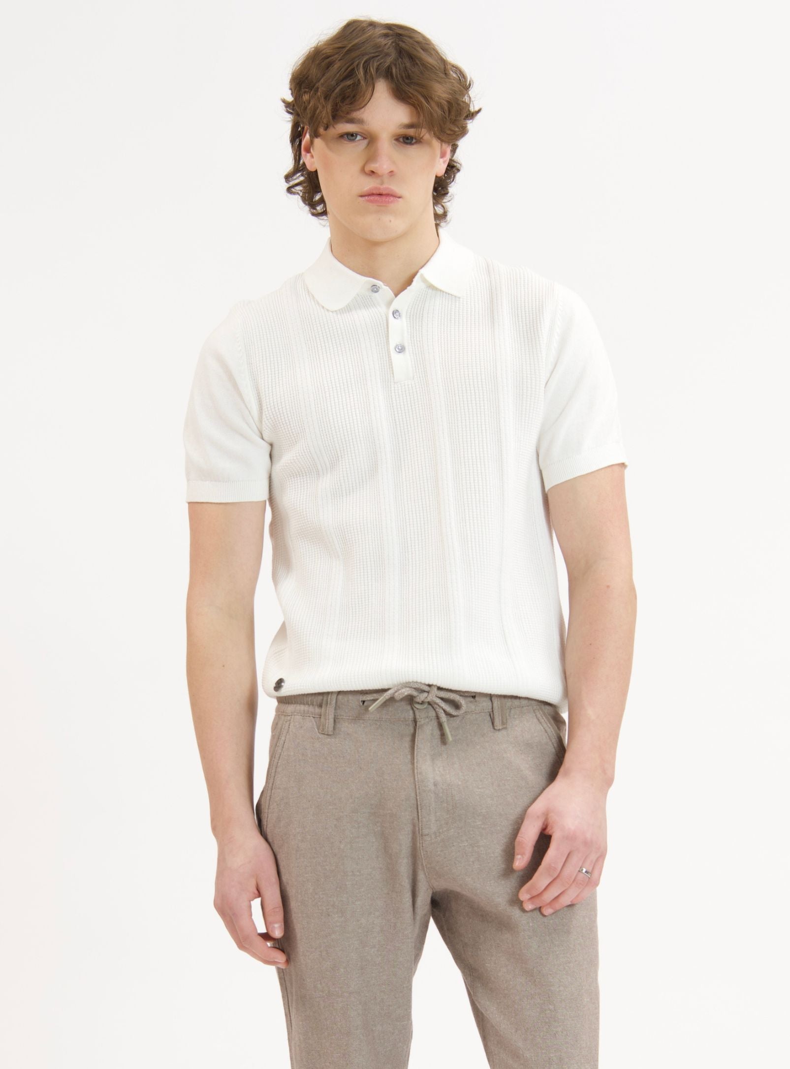 ELIO | Cotton Polo Buttoned With Front Texture