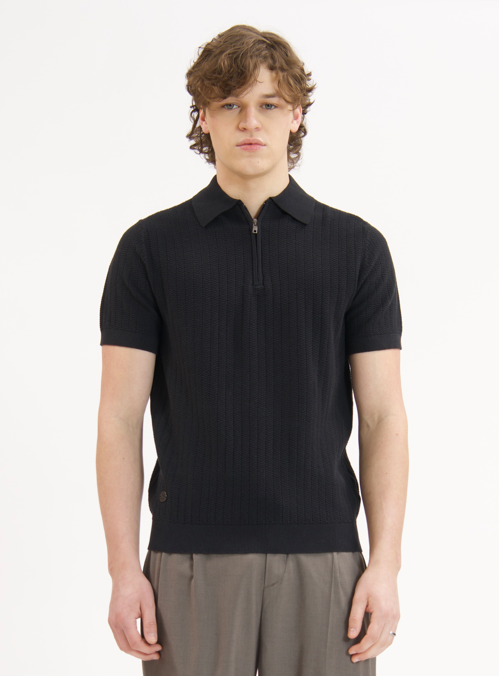 NILO | Textured Cotton Blend Knit Polo