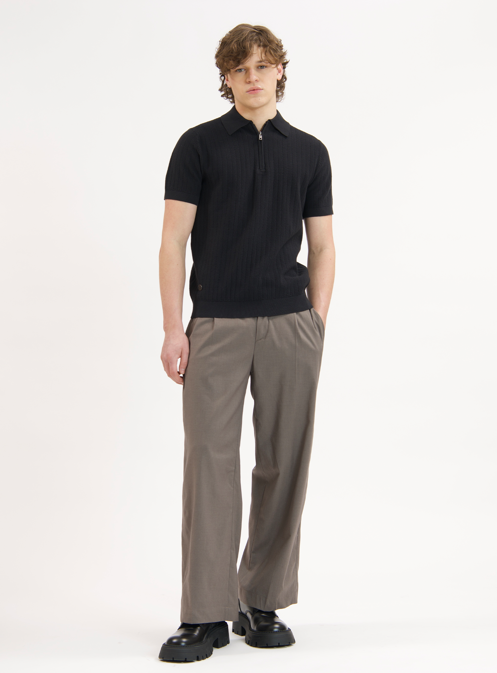 NILO | Textured Cotton Blend Knit Polo