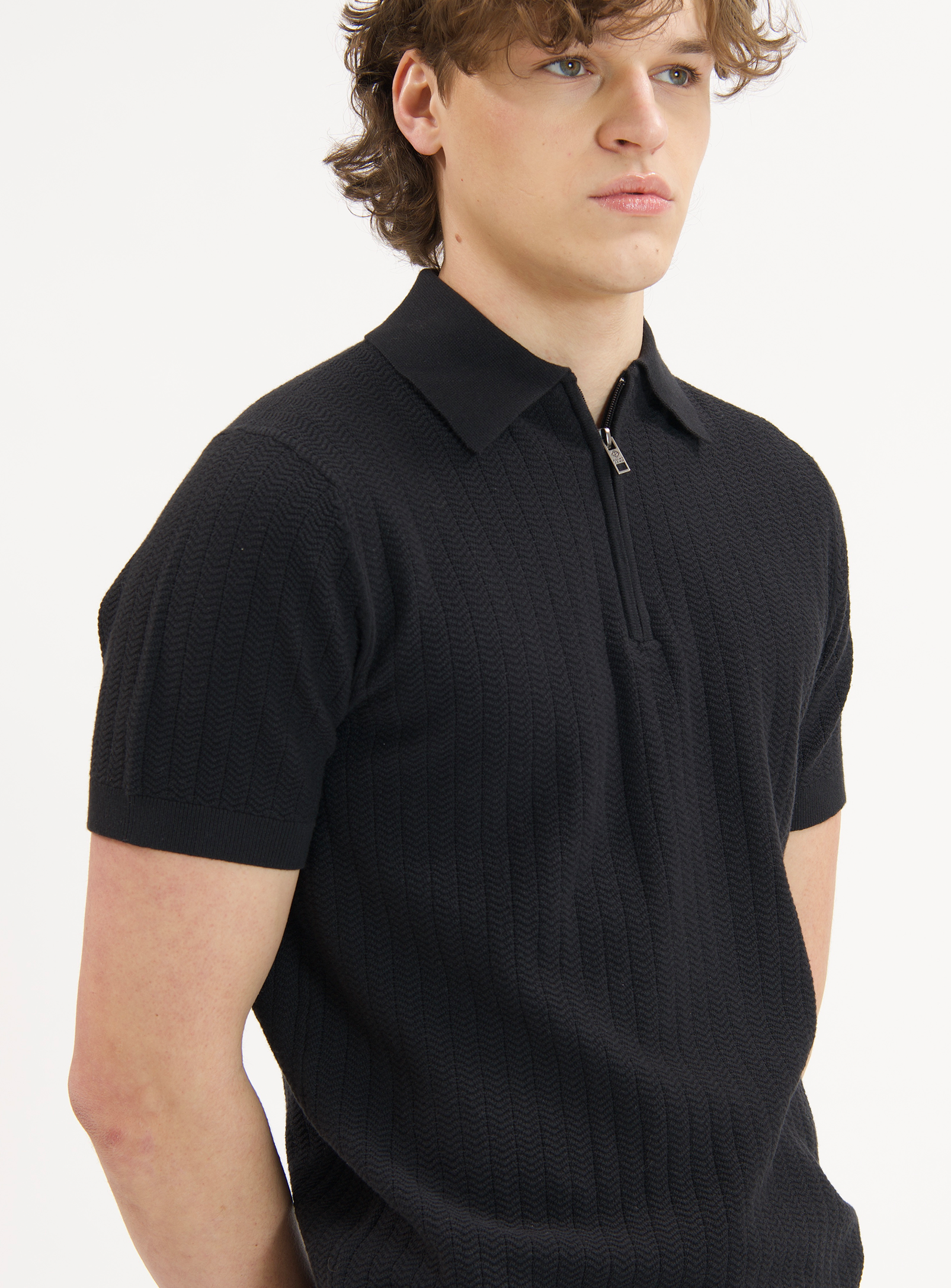 NILO | Textured Cotton Blend Knit Polo