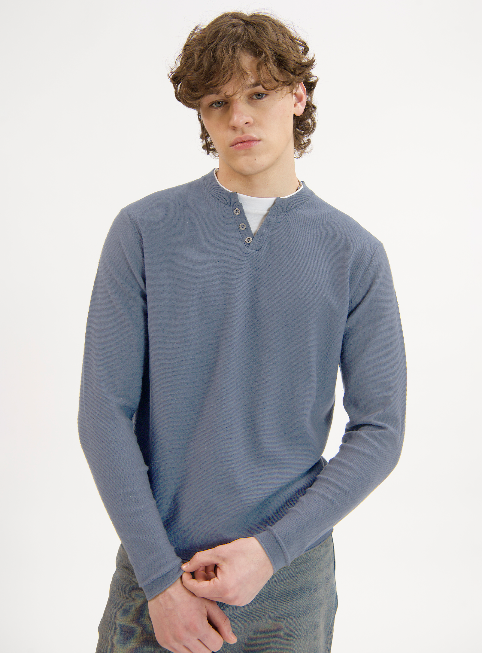 REID | Henley Cotton Blend Long-Sleeve Sweater
