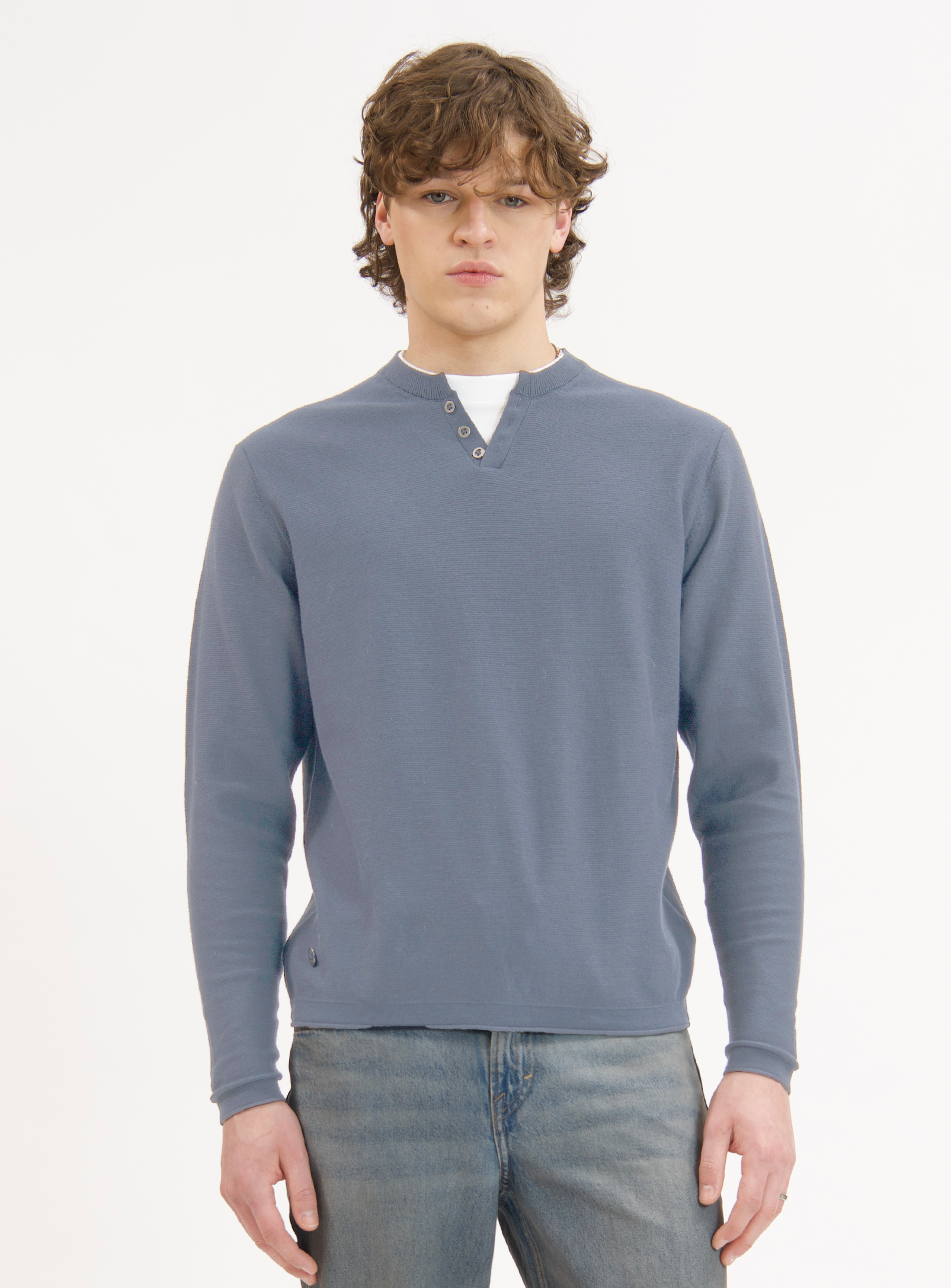 REID | Henley Cotton Blend Long-Sleeve Sweater