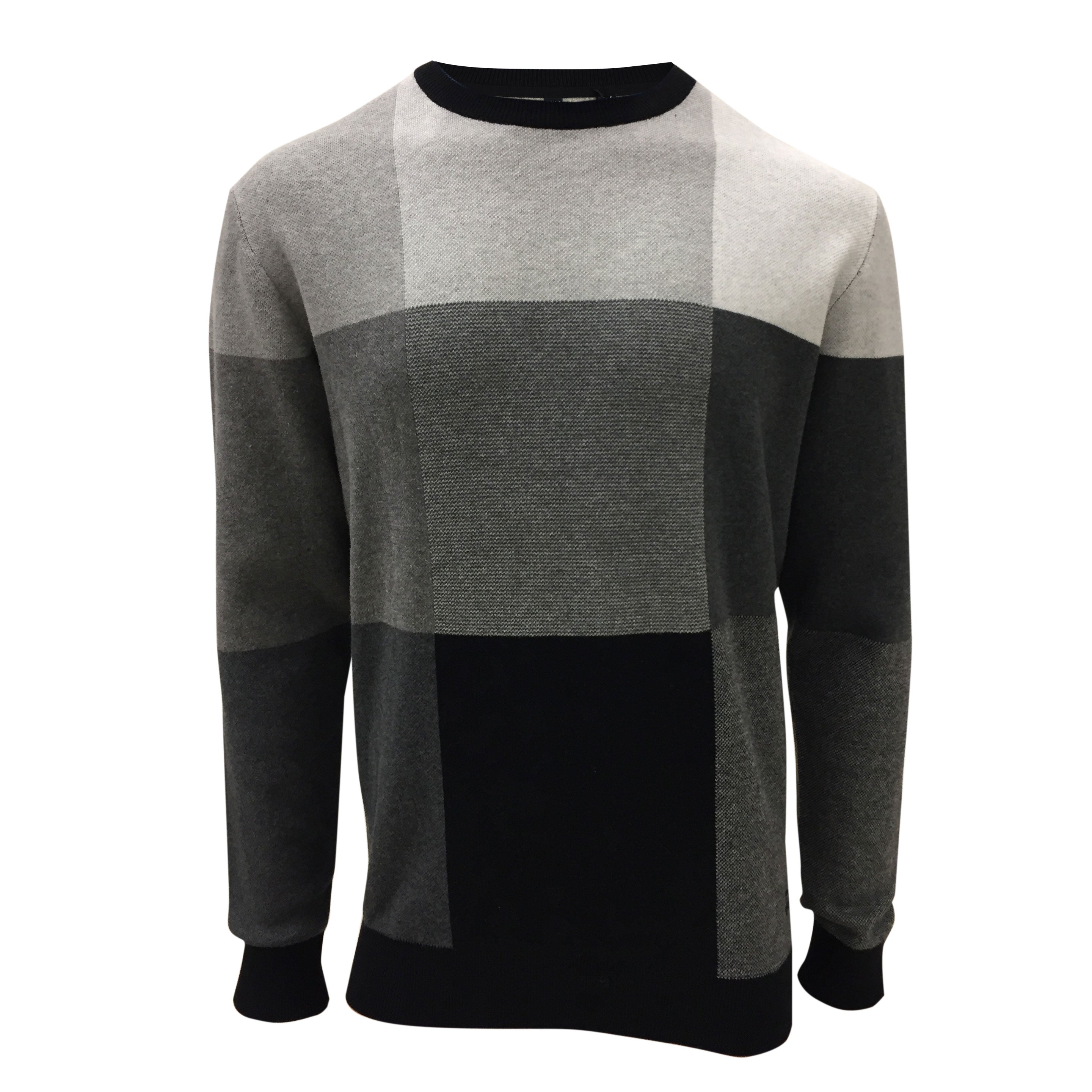 SAUL | Fine-Gauge Jacquard Geometric Check Crew-Neck Sweater
