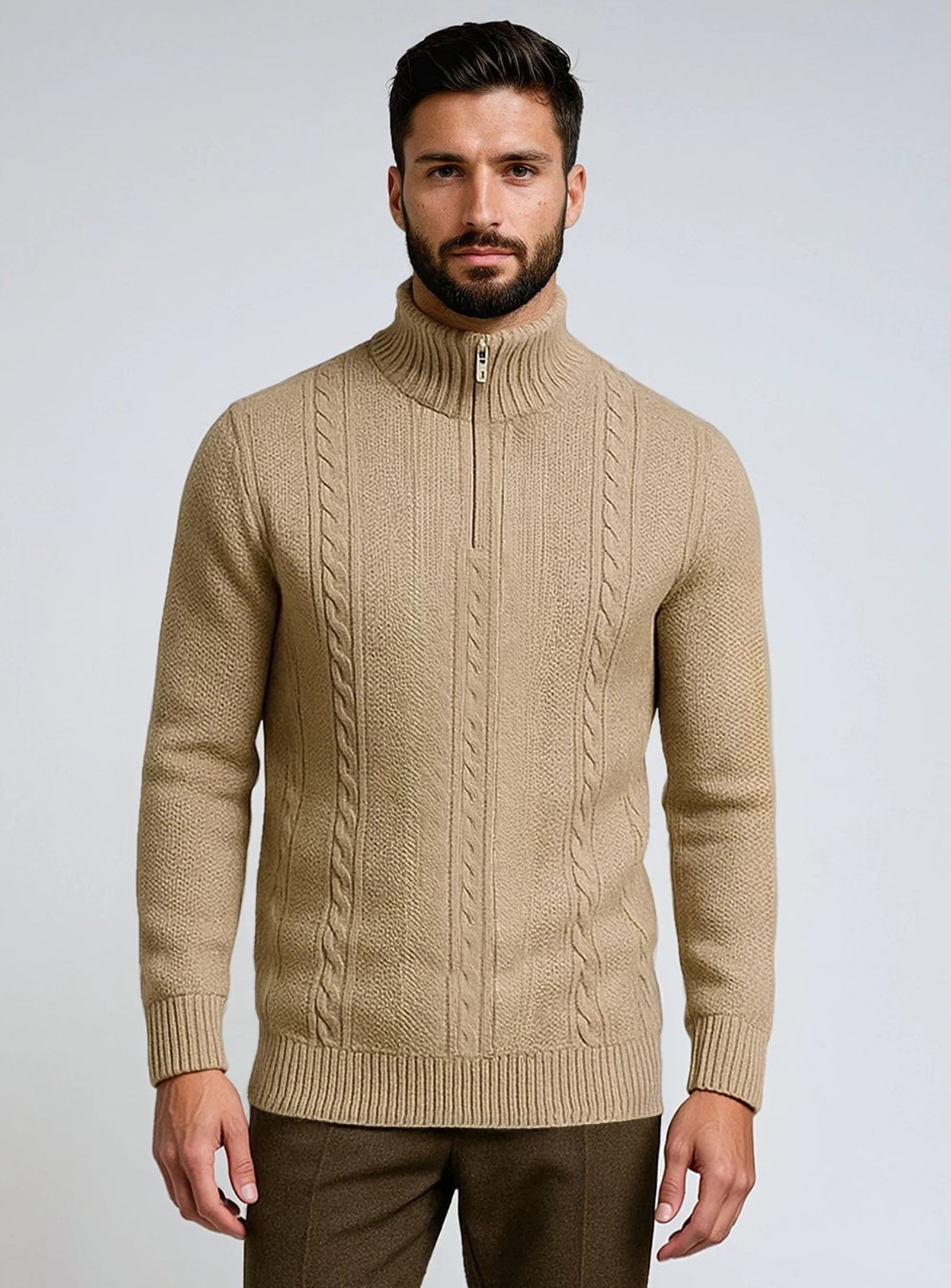 CALIX | Textured Cable Knit Quarter Zip Sweater – Cashmere Touch