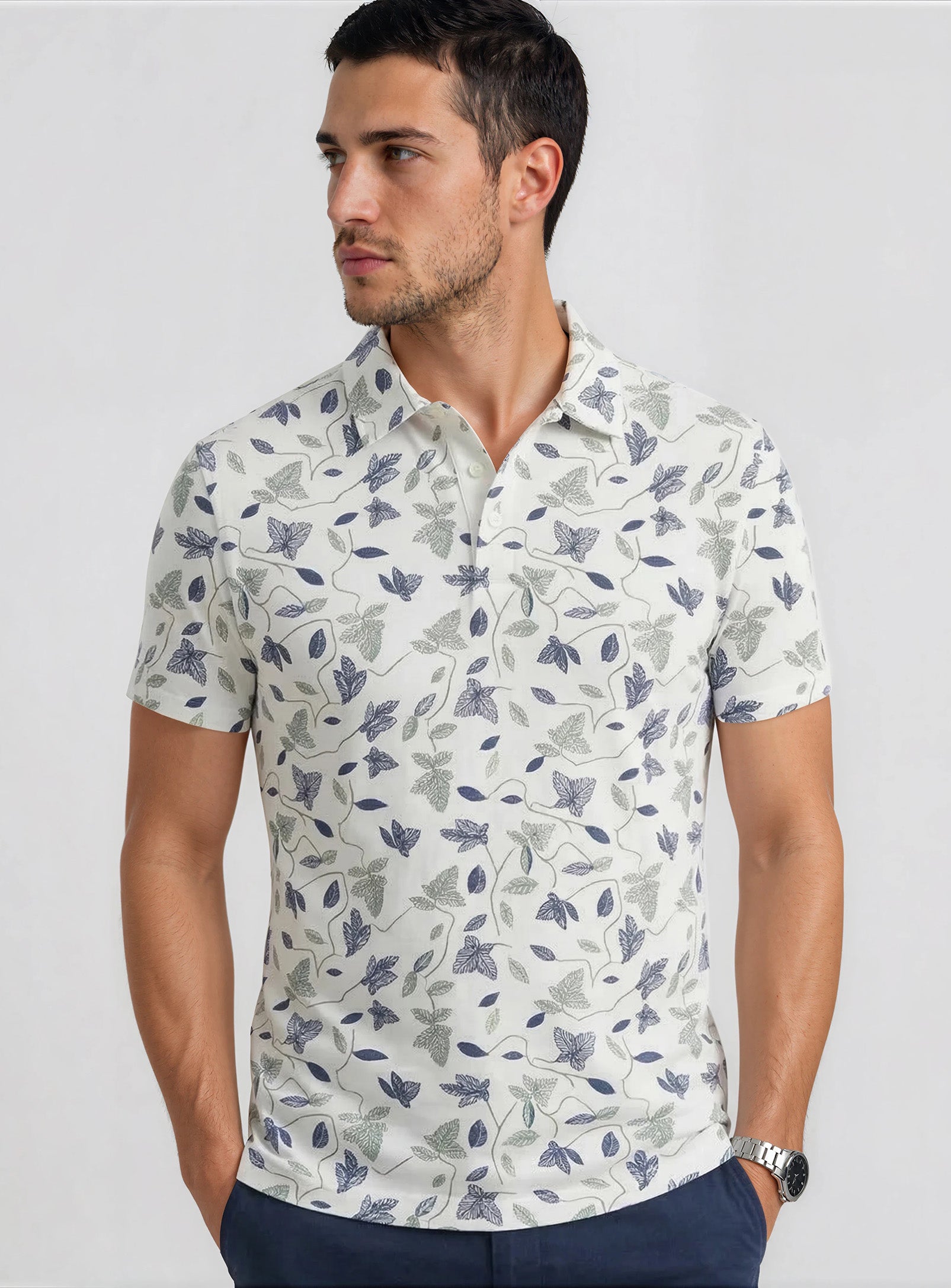 ADRIAN | Semi-fit fine jersey polo with all-over floral paisley print