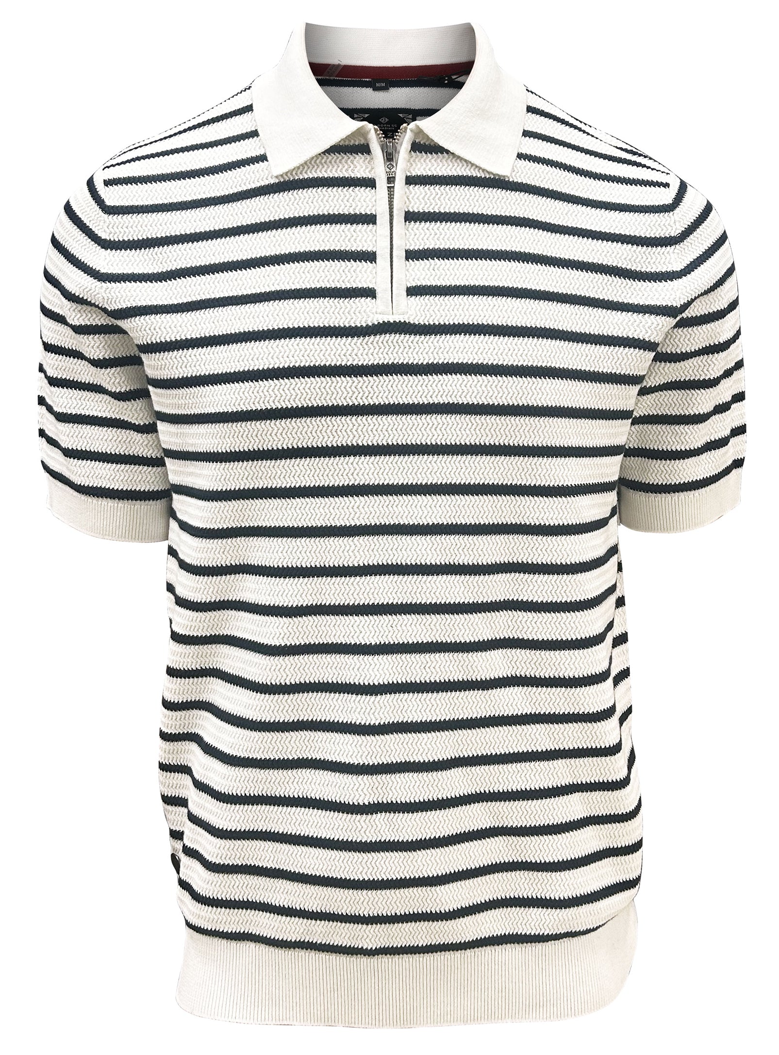 DAVID | Semi-fit textured horizontal stripe cotton polo with zipper