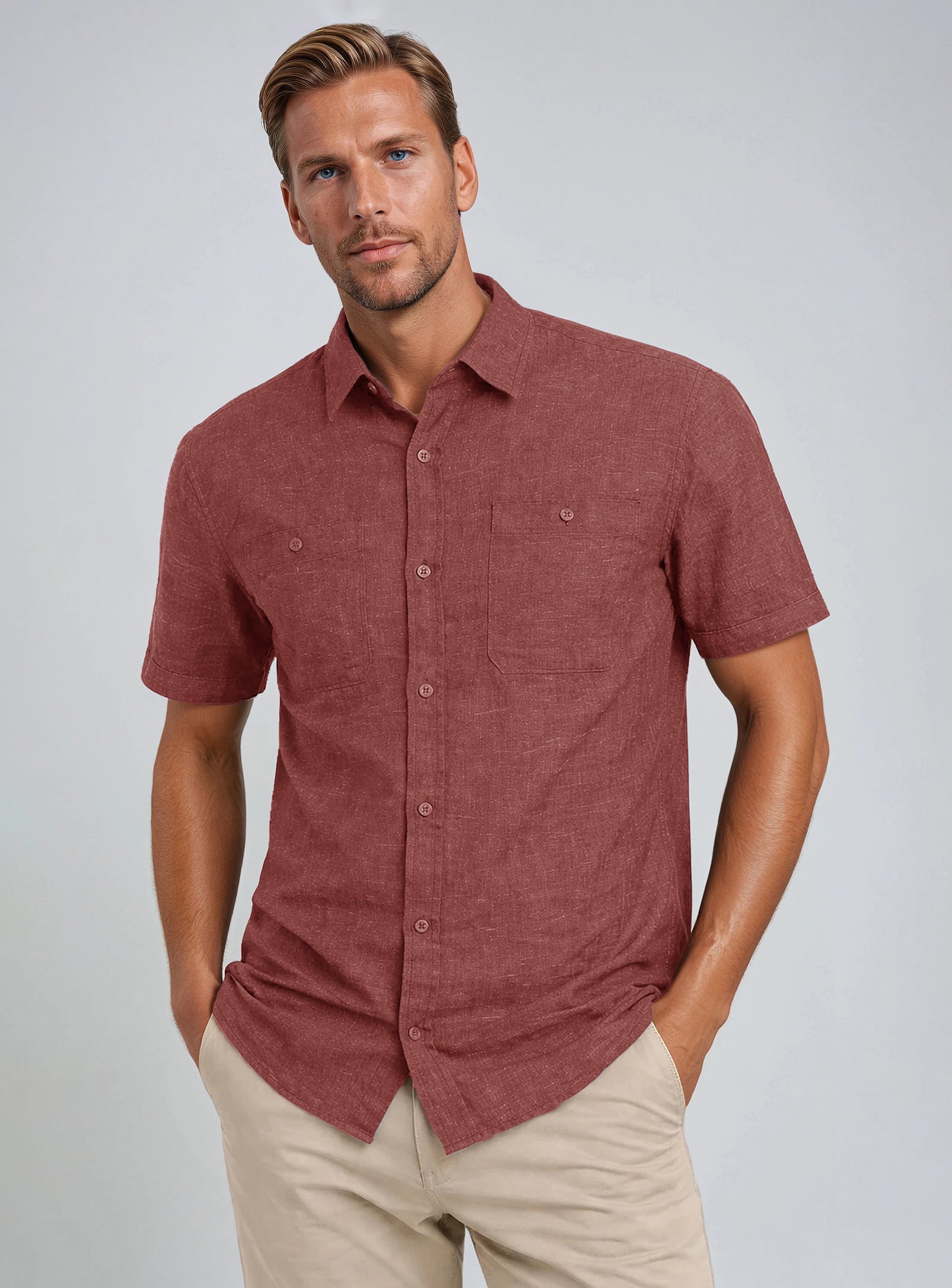 JON | Short-Sleeve Linen Cotton Slub Shirt