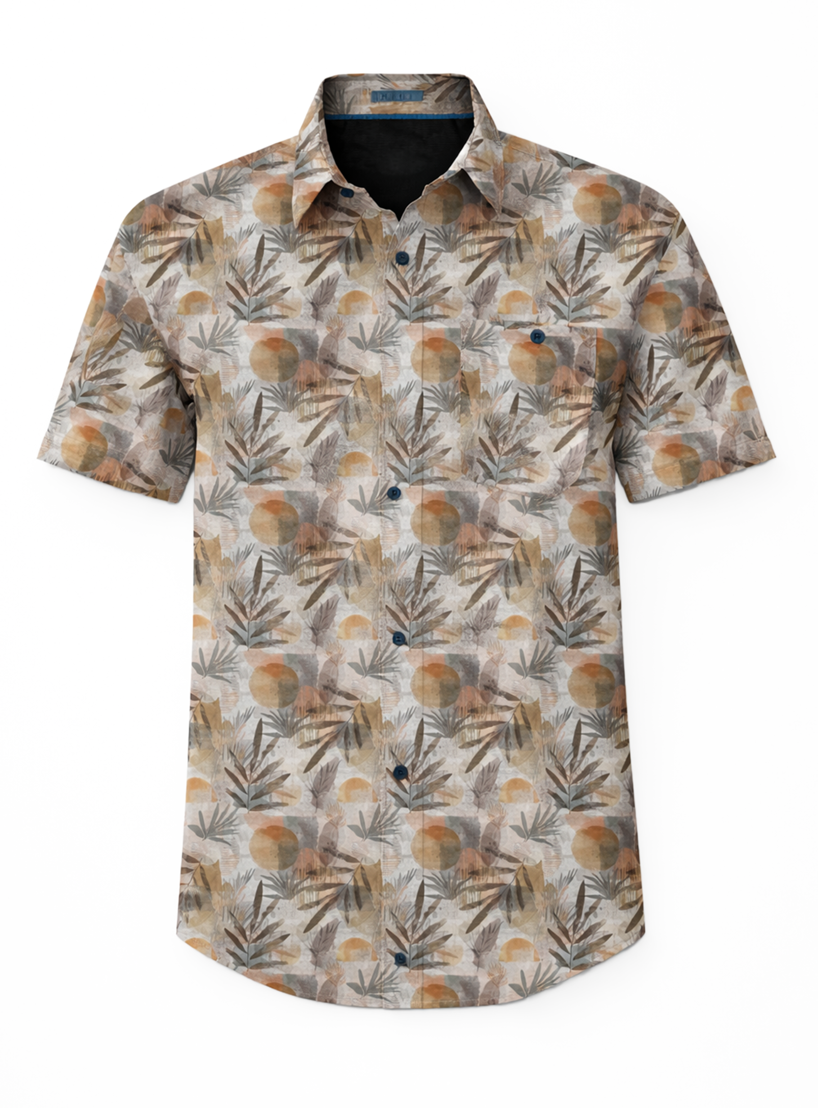 MICHAEL | 4 Way Stretch Chest Pocket Shirt With Watercolor Leaves Prin