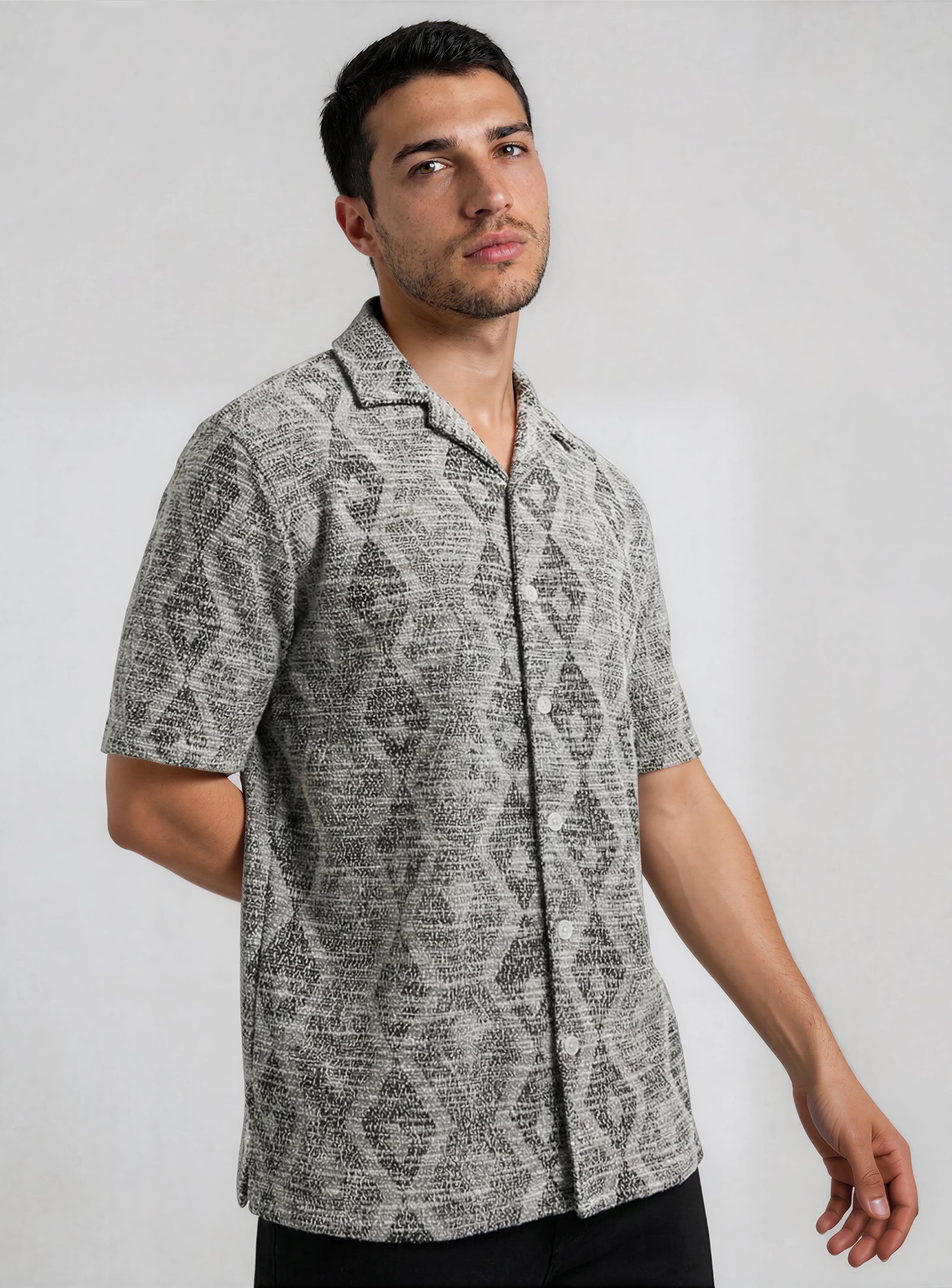 PEDRO | Geometric Knit Cuban Collar Shirt