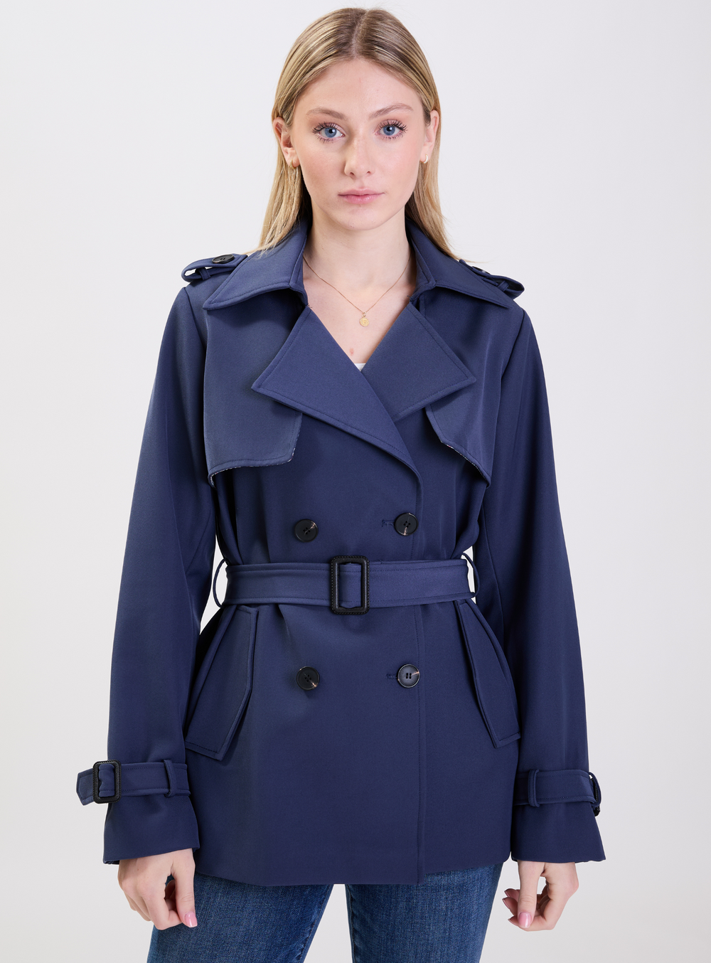 Petite double 2025 breasted trench coat