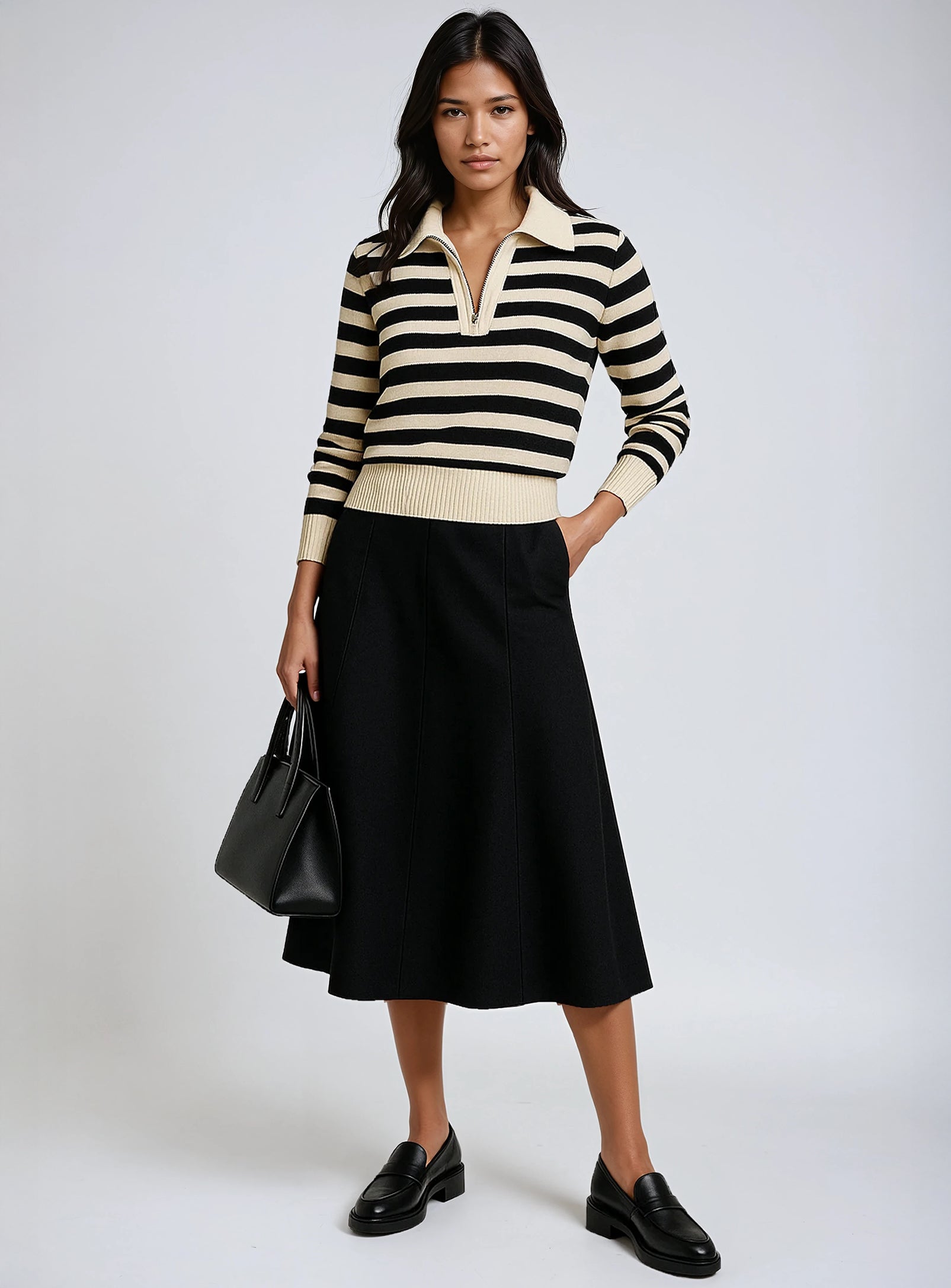 TELA | Half Zip Striped Sweatshirt