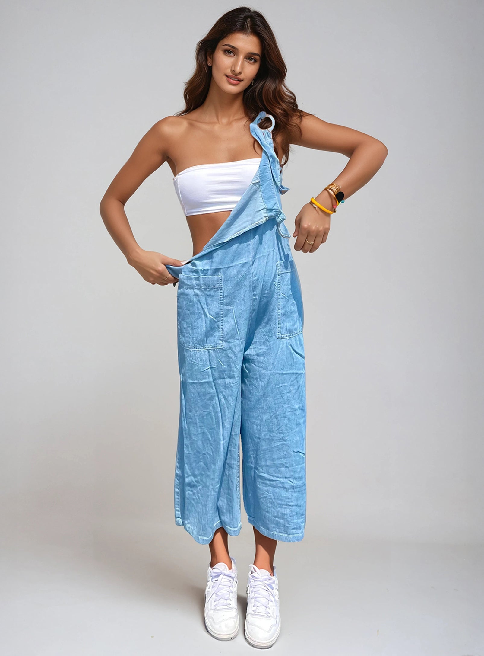 VEDA | Tencel Denim Jumpsuit With Straps Big Rings Detail