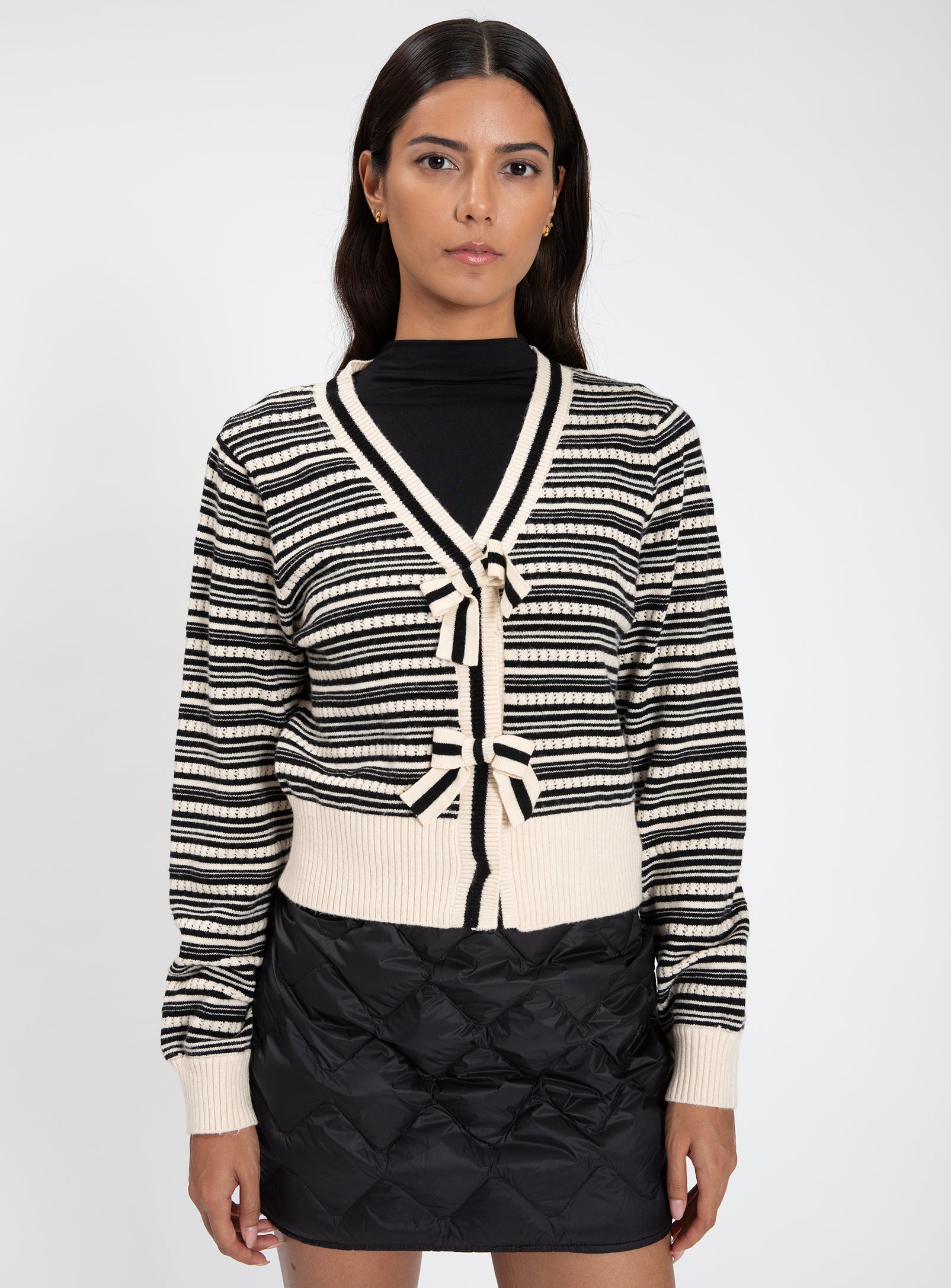JULIE | Striped Knit Cardigan with Bow Details
