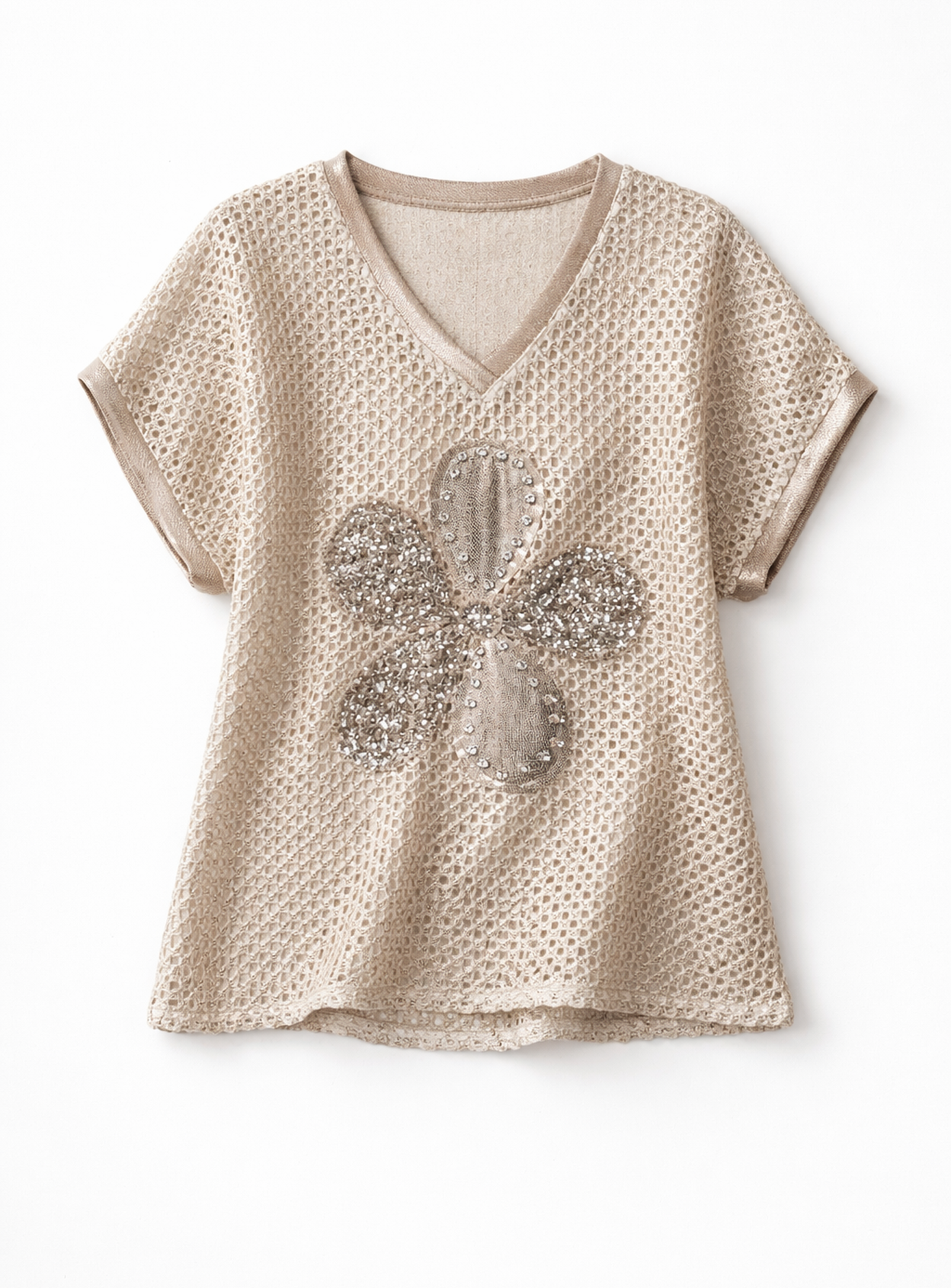 ALYA | Mesh Knit Top with Sequin Flower Detail