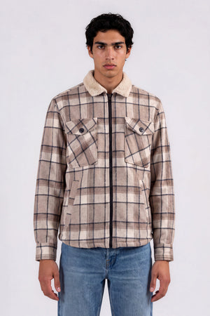 Dundas | Bonded Check Shirt Jacket With Sherpa Collar