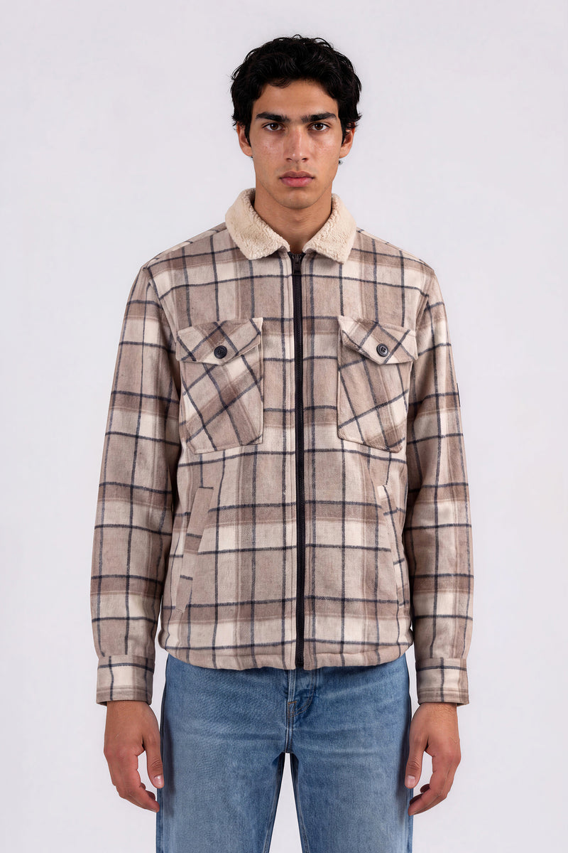 Dundas | Bonded Check Shirt Jacket With Sherpa Collar
