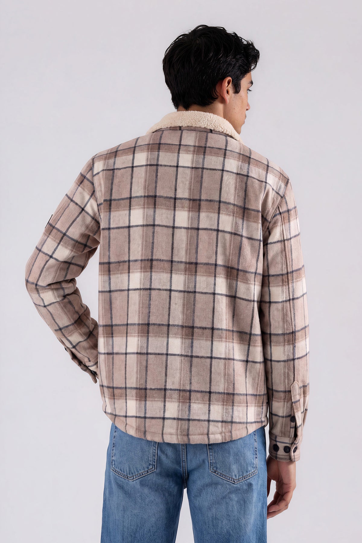 Dundas | Bonded Check Shirt Jacket With Sherpa Collar