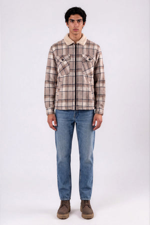Dundas | Bonded Check Shirt Jacket With Sherpa Collar
