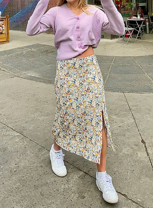 SASHA | Long floral printed skirt with slit || SASHA | Jupe longue à imprimé floral avec fente
