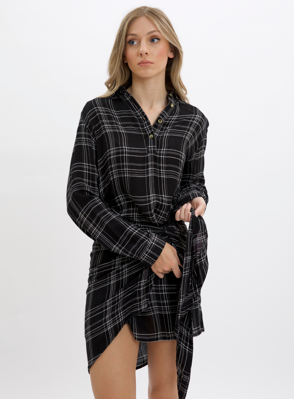 NELLY Front tie check dress Point Zero