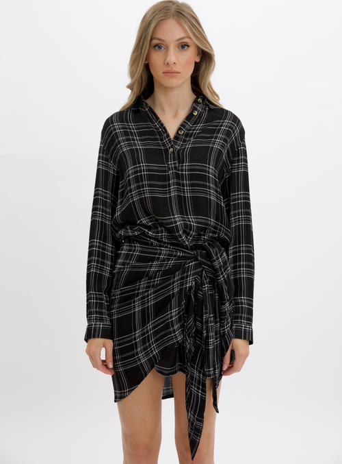 Long sleeve check deals dress