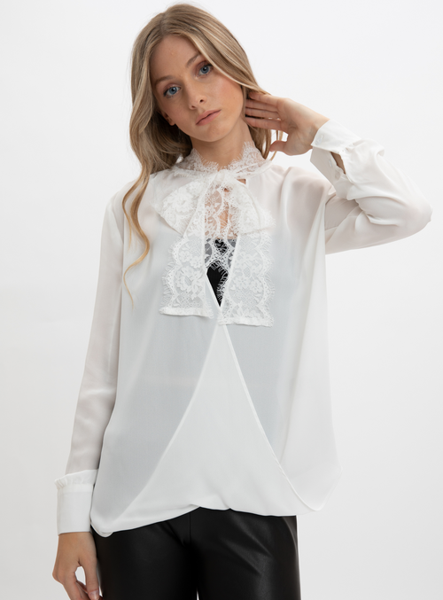 AMELIA  Long sleeve blouse with lace bow – Point Zero