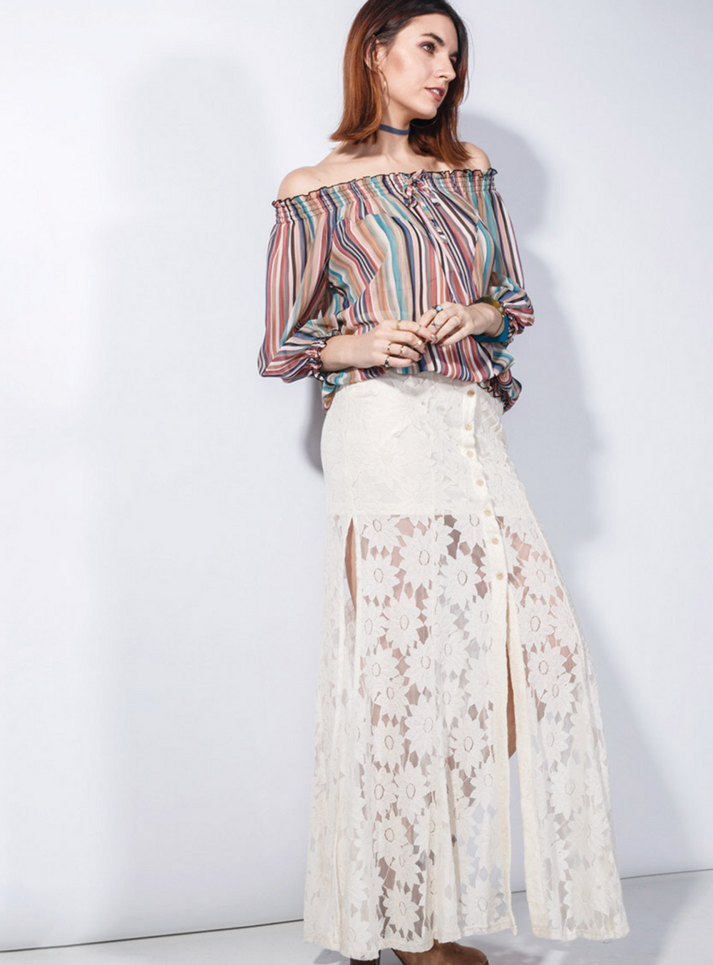 Cream lace maxi skirt best sale