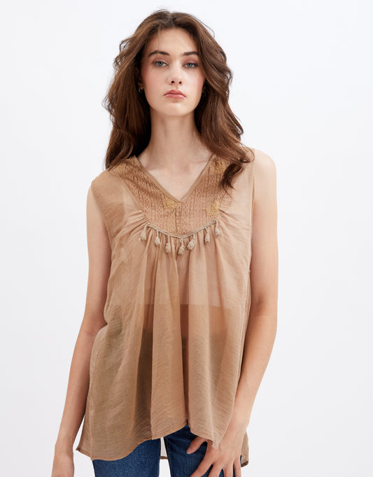 ERIN | Sleeveless HI LOW Hem Blouse || ERIN | Chemisier sans manches à ourlet HI LOW