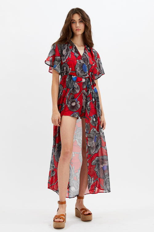 DELILAH| Large Floral Wrap Front Romper ||DELILAH| Robe à bretelles à larges fleurs