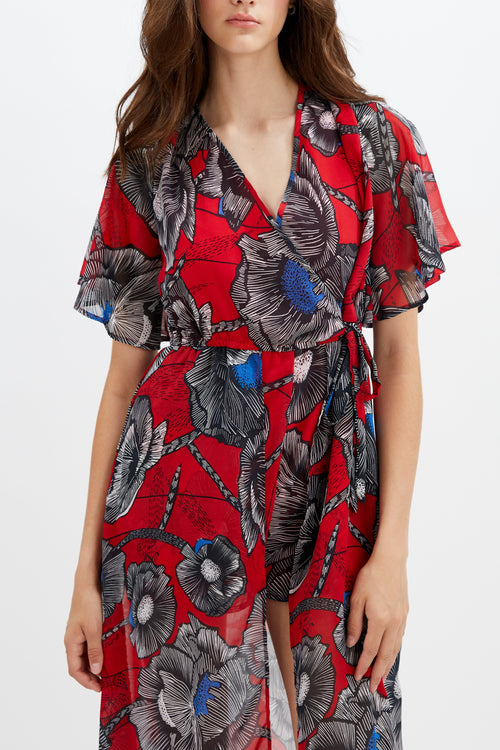 DELILAH| Large Floral Wrap Front Romper ||DELILAH| Robe à bretelles à larges fleurs