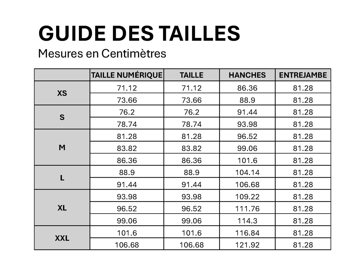 Guide des tailles