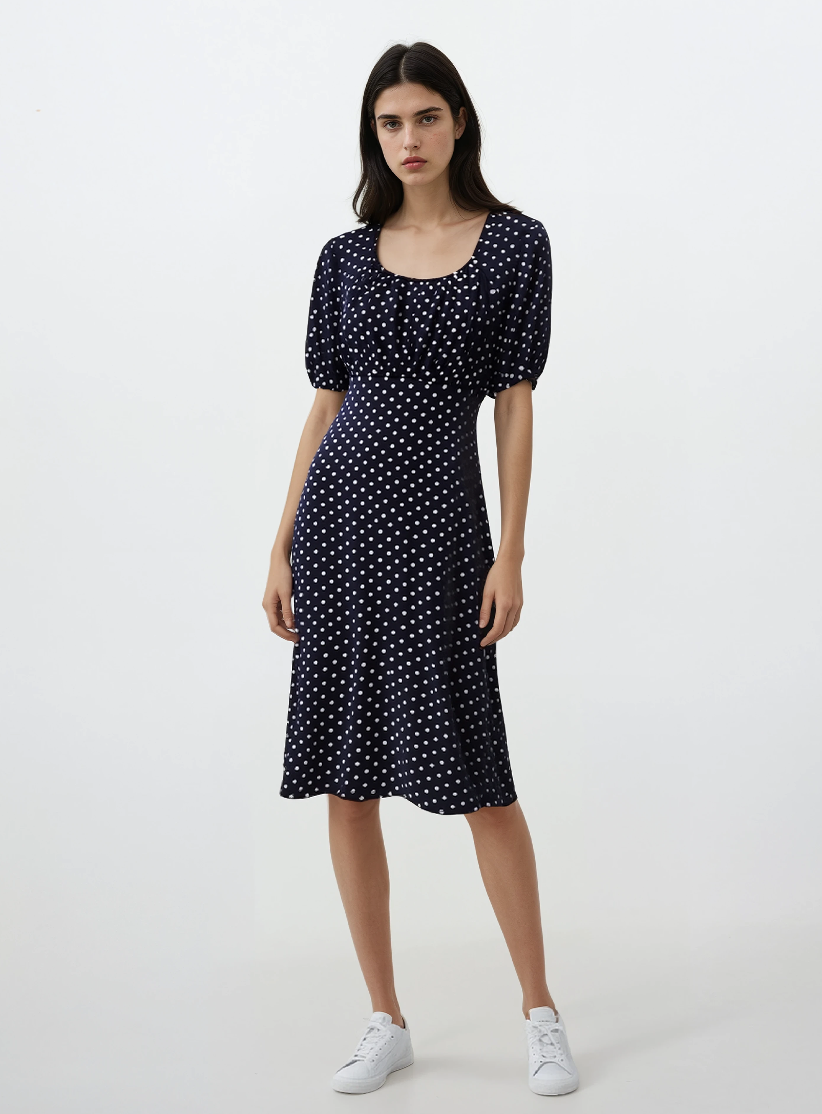 DAISY | Short-Sleeve Polka Dot Midi Dress