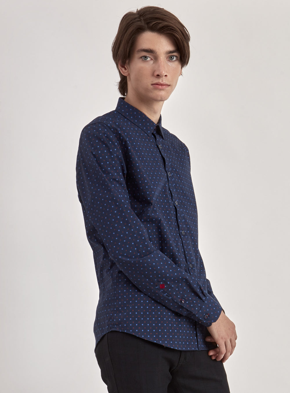 PRINTED SHIRT-NAVYMIX||CHEMISE À MANCHES LONGUES DE LUXE IMPRIMÉE À POID-NAVYMIX