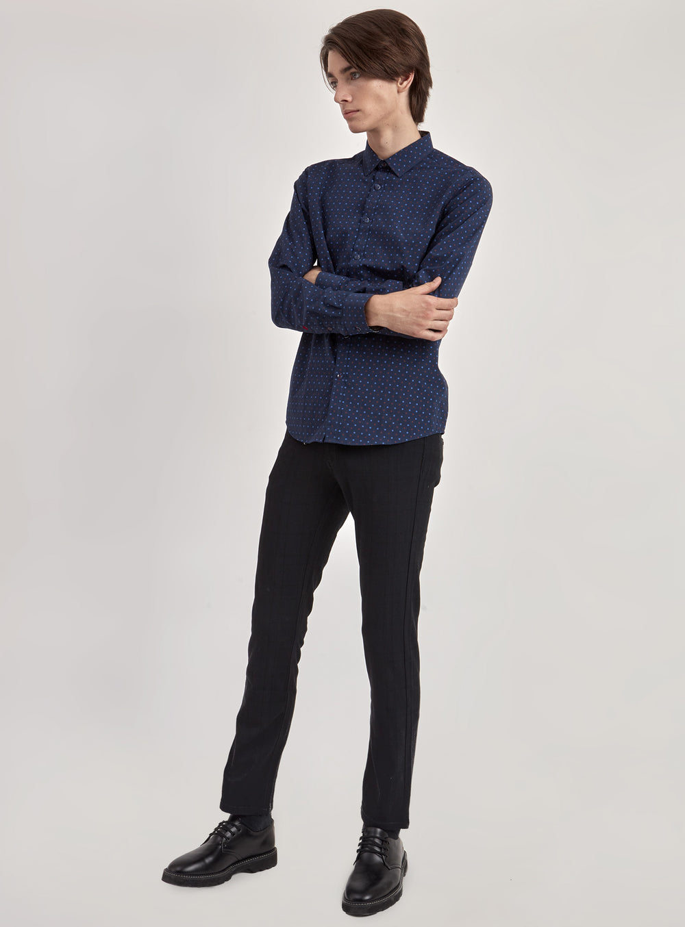 PRINTED SHIRT-NAVYMIX||CHEMISE À MANCHES LONGUES DE LUXE IMPRIMÉE À POID-NAVYMIX