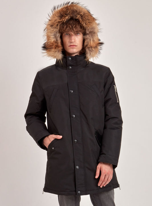 XAVIER | BLACK LABEL PREMIUM DOWN RACCOON FUR TRIM JACKET (-40°C)-BLACK||XAVIER | MANTEAU BLACK LABEL PREMIUM EN DUVET À FOURRURE DE RATON (-40°C)-NOIR