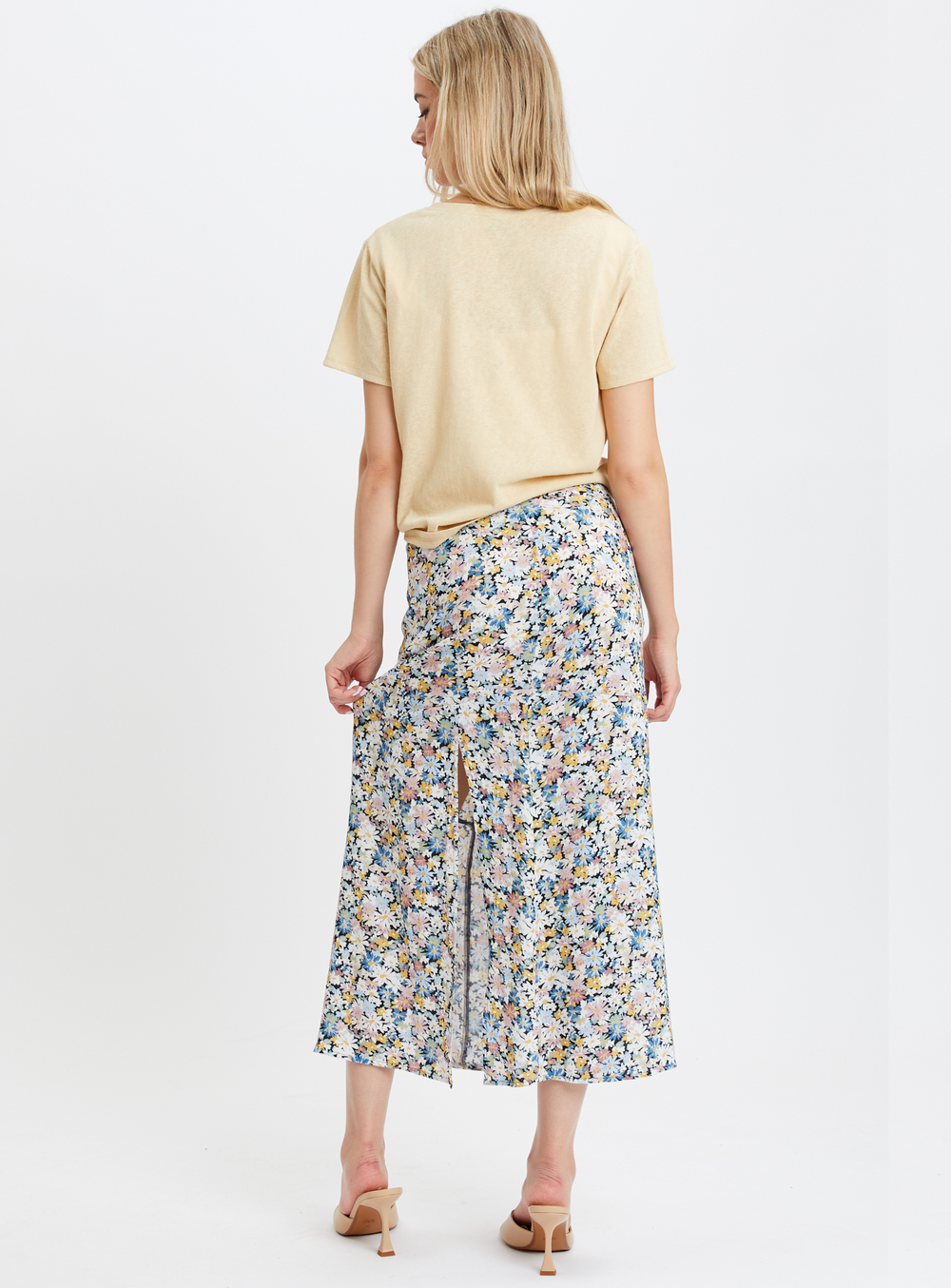 Elegant chiffon fabric flair skirt floral print and plated body