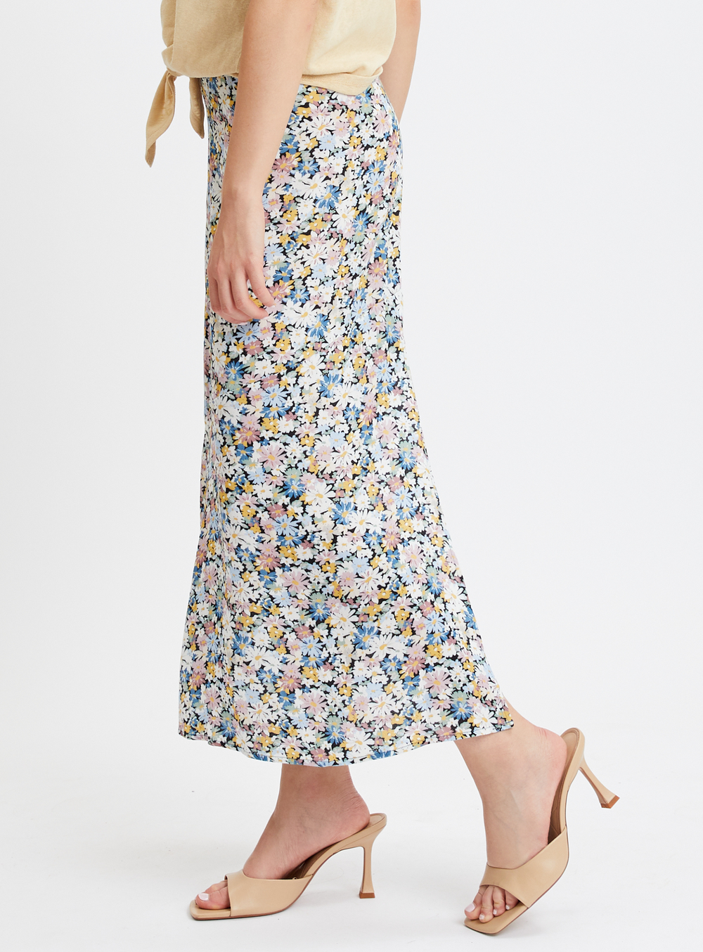 Wishlist Floral Midi Skirt with Slide Slit for Women in Blue